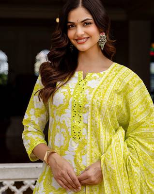 Women Ethnic Motifs Printed Regular Pure Cotton Kurta with Trousers & With Dupatta 2