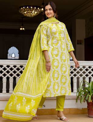 Women Ethnic Motifs Printed Regular Pure Cotton Kurta with Trousers & With Dupatta 3