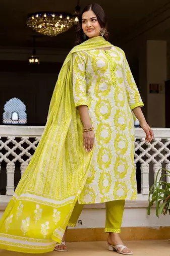 Women Ethnic Motifs Printed Regular Pure Cotton Kurta with Trousers & With Dupatta