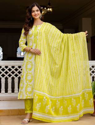 Women Ethnic Motifs Printed Regular Pure Cotton Kurta with Trousers & With Dupatta 5