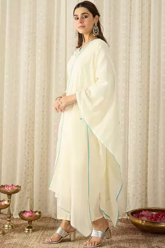 Floral Embroidered Thread Work Pure Cotton Kurta with Trousers & Dupatta