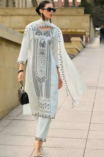 Women Ethnic Motifs Embroidered Regular Thread Work Kurta with Trousers & With Dupatta