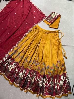 Kalamkari Printed Tussar silk blend Lehenga Choli with Chinon Dupatta 5