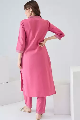 Women Regular Thread Work Kurta with Trousers