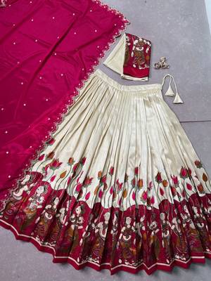 Kalamkari Printed Tussar silk blend Lehenga Choli with Chinon Dupatta 5
