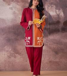 Geometric Thread Work Round Neck Straight Kurta With Trouser