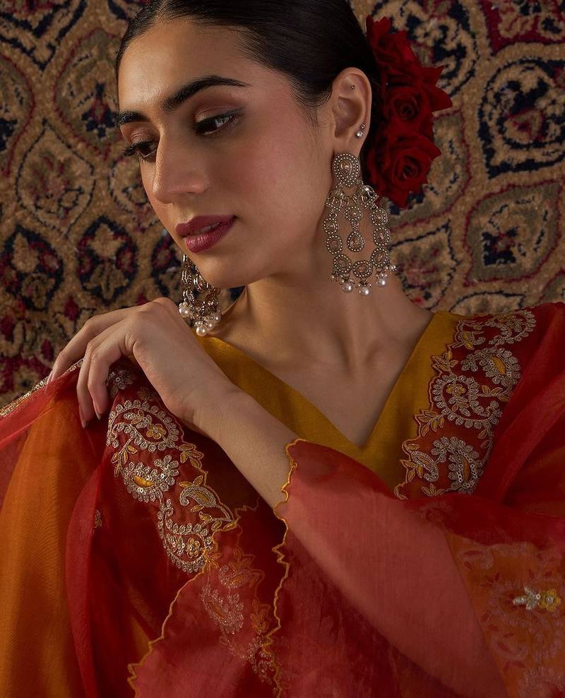 Ethnic Motifs Embroidered Thread Work Kurta With Patiala & Dupatta
