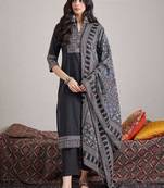 Ethnic Motifs Printed Mirror Work Pure Cotton Kurta With Trousers & Dupatta
