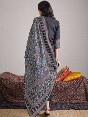 Ethnic Motifs Printed Mirror Work Pure Cotton Kurta With Trousers & Dupatta 4