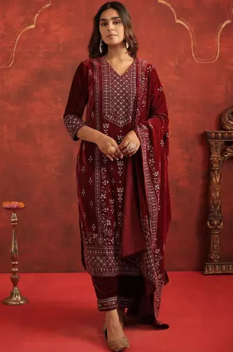 Women Ethnic Motifs Embroidered Kurta with Trousers & Dupatta
