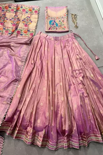 Women's Designer Paithani silk blend Zari Woven Lehenga Choli with Paithani Border Dupatta