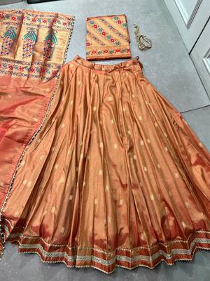 Women's Designer Paithani Silk Zari Woven Lehenga Choli with Paithani Border Dupatta 5