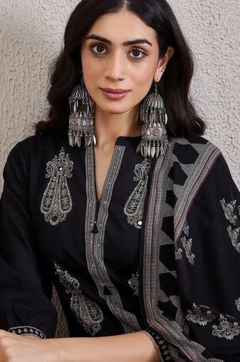 Women Ethnic Motifs Embroidered Cotton Kurta with Trousers & Dupatta