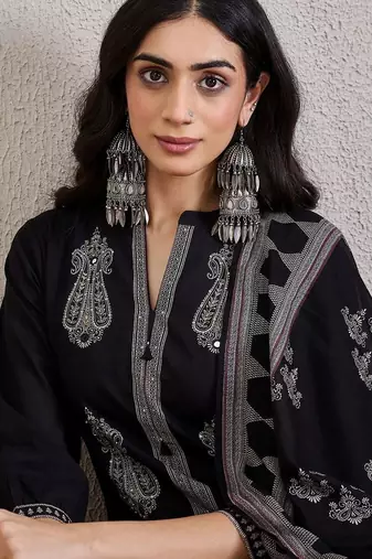 Women Ethnic Motifs Embroidered Cotton Kurta with Trousers & Dupatta