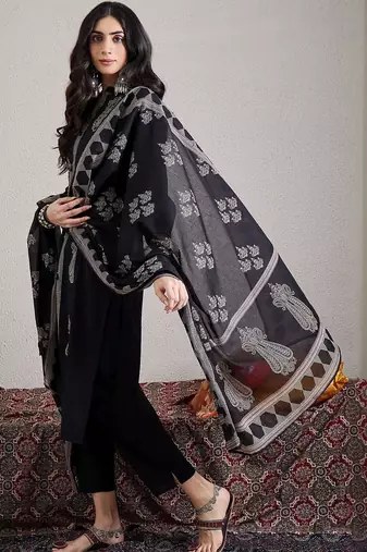 Women Ethnic Motifs Embroidered Cotton Kurta with Trousers & Dupatta