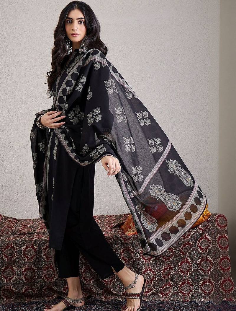 Women Ethnic Motifs Embroidered Cotton Kurta with Trousers & Dupatta