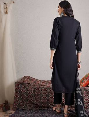 Women Ethnic Motifs Embroidered Cotton Kurta with Trousers & Dupatta 4
