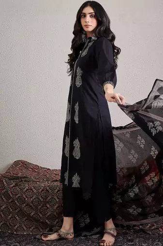 Women Ethnic Motifs Embroidered Cotton Kurta with Trousers & Dupatta