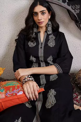 Women Ethnic Motifs Embroidered Cotton Kurta with Trousers & Dupatta