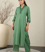 Women Ethnic Motifs Embroidered Sequinned Pure Cotton Kurta with Trousers