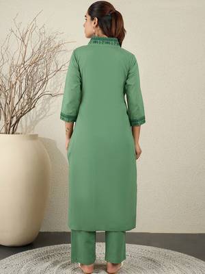 Women Ethnic Motifs Embroidered Sequinned Pure Cotton Kurta with Trousers 4