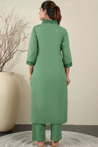 Women Ethnic Motifs Embroidered Sequinned Pure Cotton Kurta with Trousers