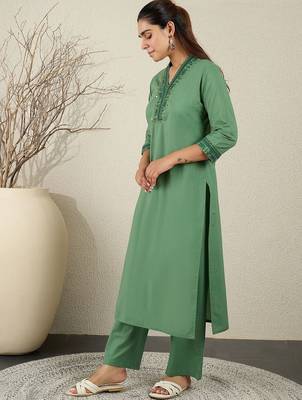 Women Ethnic Motifs Embroidered Sequinned Pure Cotton Kurta with Trousers 5