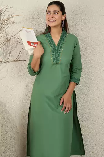 Women Ethnic Motifs Embroidered Sequinned Pure Cotton Kurta with Trousers