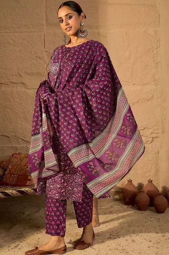 Floral Printed Kurta With Trouser & With Dupatta