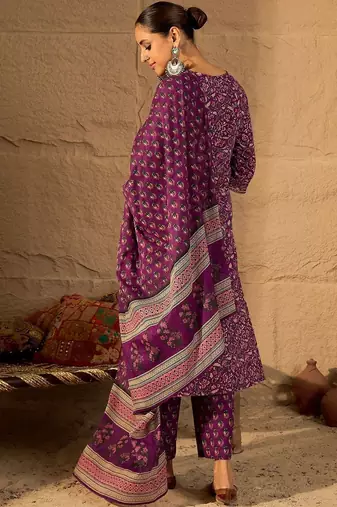 Floral Printed Kurta With Trouser & With Dupatta