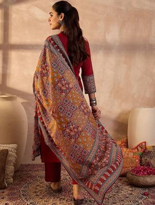 Women Ethnic Motifs Embroidered Cotton Kurta with Trousers & With Dupatta 4