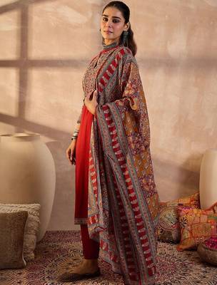 Women Ethnic Motifs Embroidered Cotton Kurta with Trousers & With Dupatta 5
