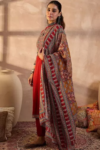 Women Ethnic Motifs Embroidered Cotton Kurta with Trousers & With Dupatta