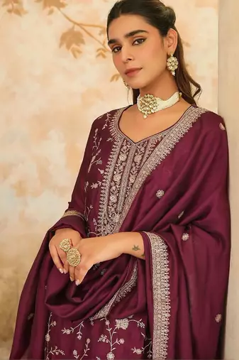 Floral Embroidered Kurta With Trouser & With Dupatta