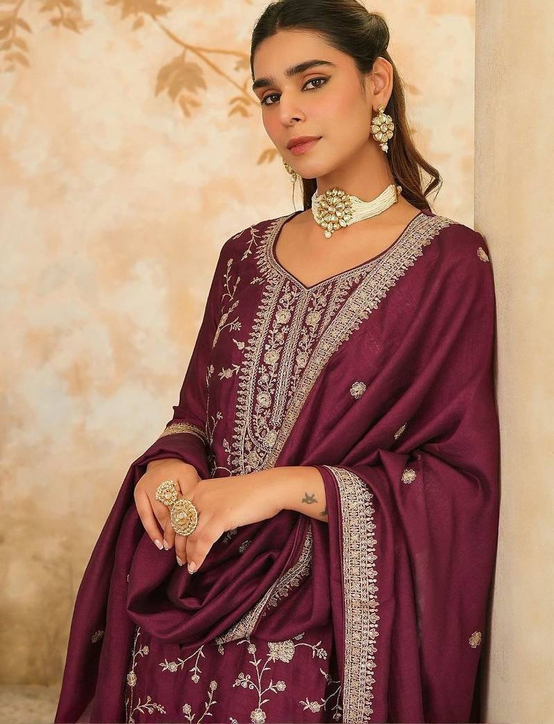 Floral Embroidered Kurta With Trouser & With Dupatta