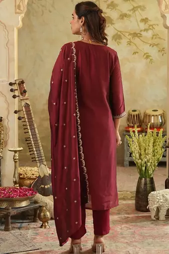 Floral Embroidered Kurta With Trouser & With Dupatta