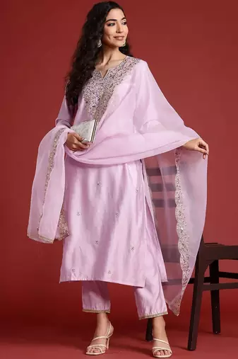 Women Ethnic Motifs Embroidered Regular Liva Kurta with Trousers & Dupatta