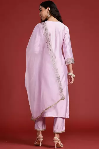 Women Ethnic Motifs Embroidered Regular Liva Kurta with Trousers & Dupatta