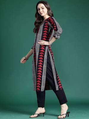 Geometric Printed Straight Pure Cotton Kurta With Trouser And Dupatta 3