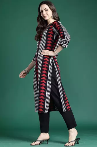 Geometric Printed Straight Pure Cotton Kurta With Trouser And Dupatta