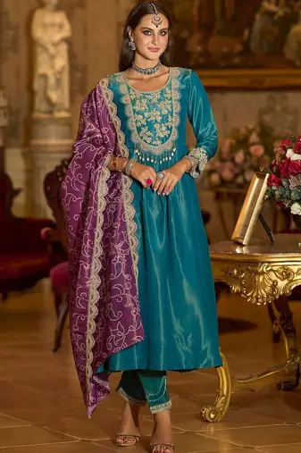 Women Ethnic Motifs Embroidered Regular A-Line Kurta with Trousers & Dupatta