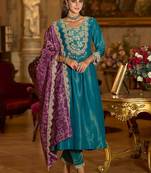Women Ethnic Motifs Embroidered Regular A-Line Kurta with Trousers & Dupatta