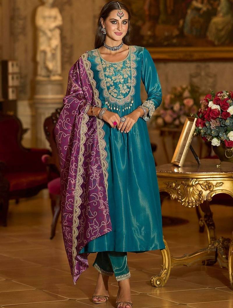 Women Ethnic Motifs Embroidered Regular A-Line Kurta with Trousers & Dupatta