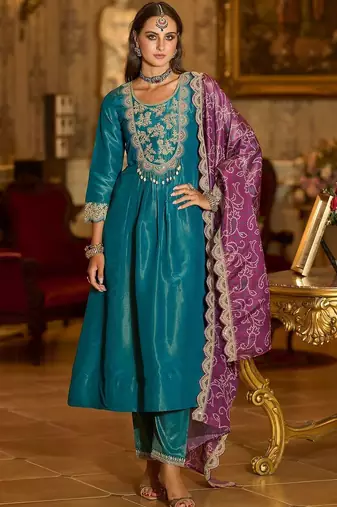 Women Ethnic Motifs Embroidered Regular A-Line Kurta with Trousers & Dupatta