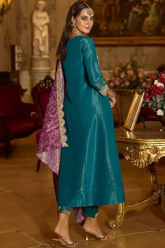 Women Ethnic Motifs Embroidered Regular A-Line Kurta with Trousers & Dupatta