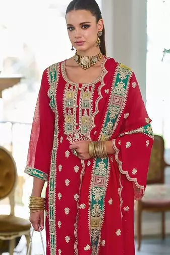 Ethnic Motifs Embroidered Sequinned Kurta with Trousers & With Dupatta