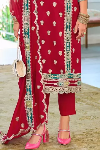 Ethnic Motifs Embroidered Sequinned Kurta with Trousers & With Dupatta