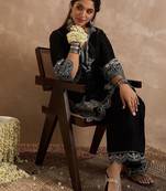 Floral Embroidered V-Neck Thread Work Straight Kurta & Palazzos
