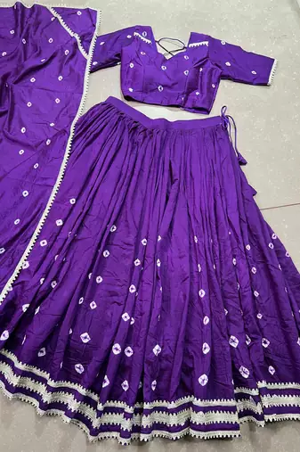  Chanderi with Bandhej Print & Lace Touch-Up Lehenga Set - Full stitched free size
