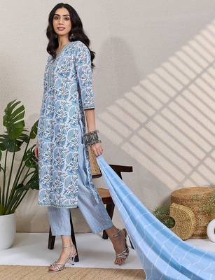 Women Ethnic Motifs Printed Pure Cotton Kurta with Trousers & Dupatta 1
